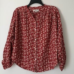 LOFT Button Up Long Ballon Sleeve Blouse